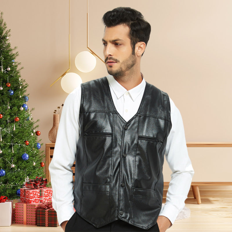 Gilet en cuir pour homme en peluche【Acheter 2 livraison gratuite】