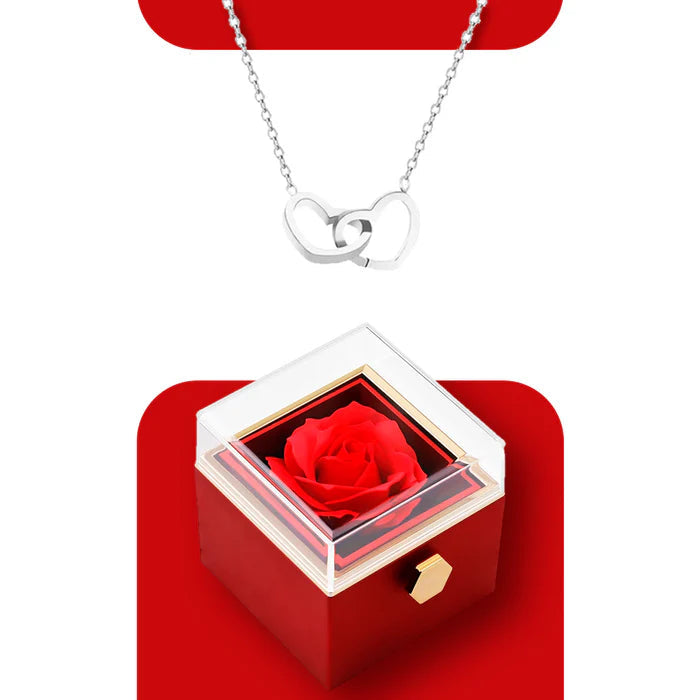 Collier Lovers Personnalisable Deux Cœurs + Coffret de Rose Éternelle Gratuit