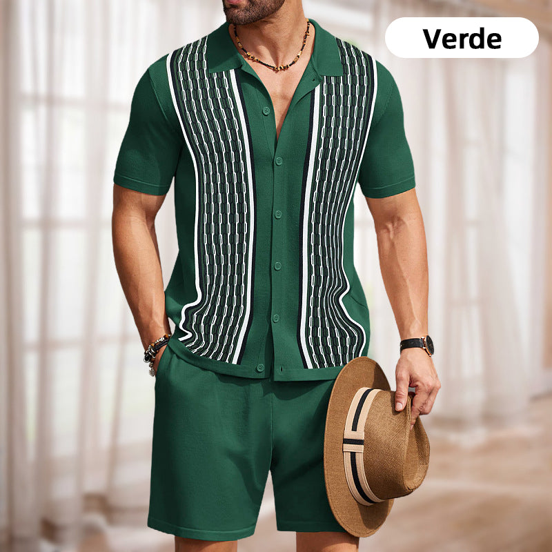 Ensemble deux pièces : chemise à revers en jacquard de soie glacée et short