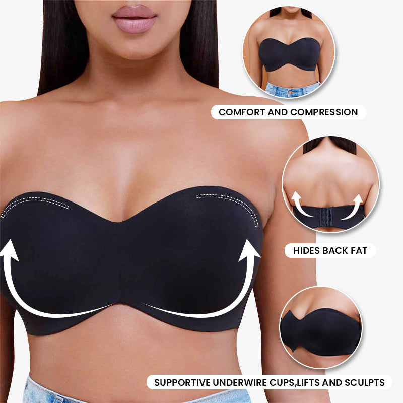 SheCurve® Full Support Non-Slip Convertible Bandeau Bra-Black